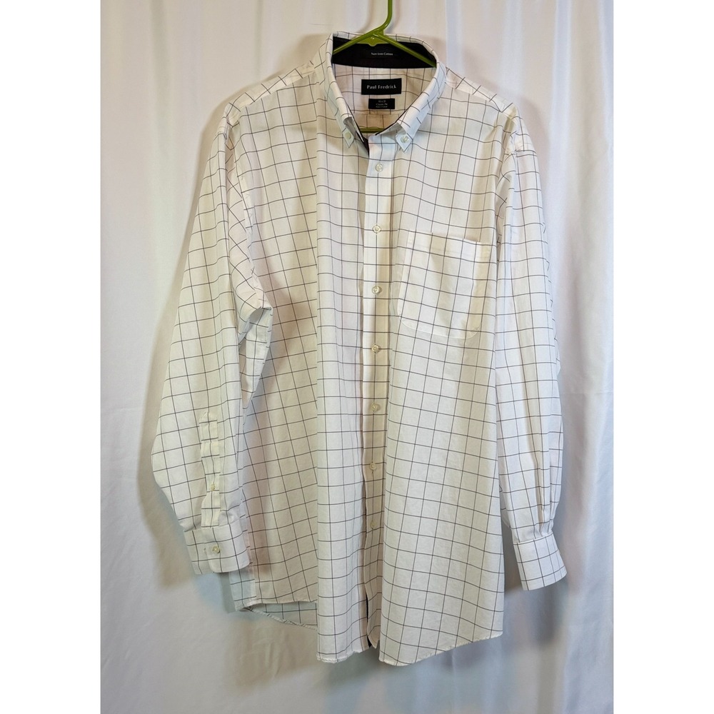 Men's Paul Frederick No-Iron Classic Fit White with Black Grid Shirt  18/35